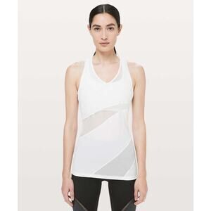 Lululemon Mesh In Motion Racerback Tank Top White Sheer Perforated Cutout Size 2